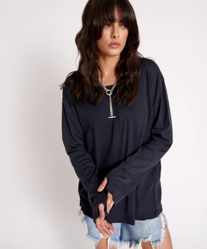 Women One Teaspoon Tees and Tanks JAGGER BOYFRIEND LONG SLEEVE TEE Women One Teaspoon Tees and Tanks JAGGER BOYFRIEND LONG SLEEVE TEE