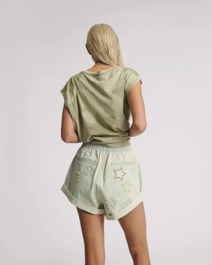 Women One Teaspoon Tees and Tanks KHAKI STAR DUST OVERSIZED TANK Women One Teaspoon Tees and Tanks KHAKI STAR DUST OVERSIZED TANK