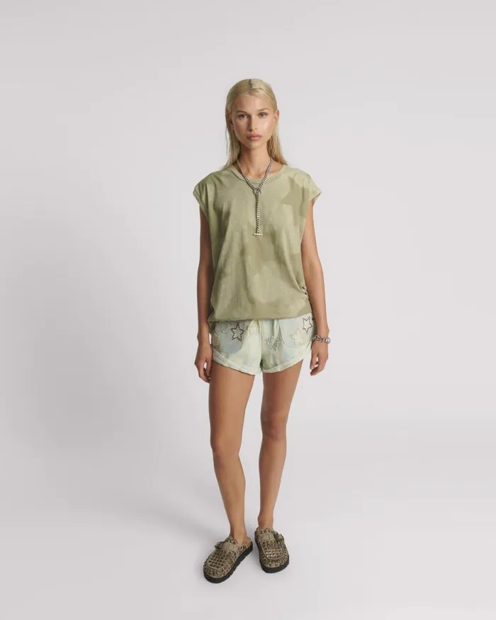 Women One Teaspoon Tees and Tanks KHAKI STAR DUST OVERSIZED TANK Women One Teaspoon Tees and Tanks KHAKI STAR DUST OVERSIZED TANK