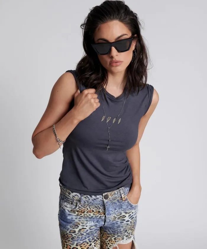 Women One Teaspoon Tees and Tanks LIGHTNING BOLT FITTED TEE Women One Teaspoon Tees and Tanks LIGHTNING BOLT FITTED TEE