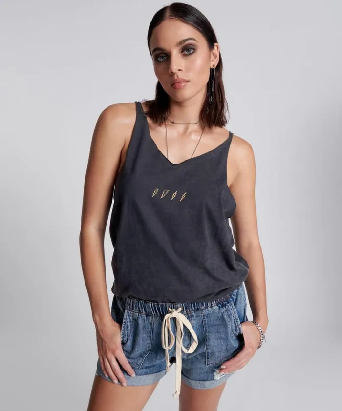 Women One Teaspoon Tees and Tanks LIGHTNING BOLT ORGANIC BARELY THERE TANK