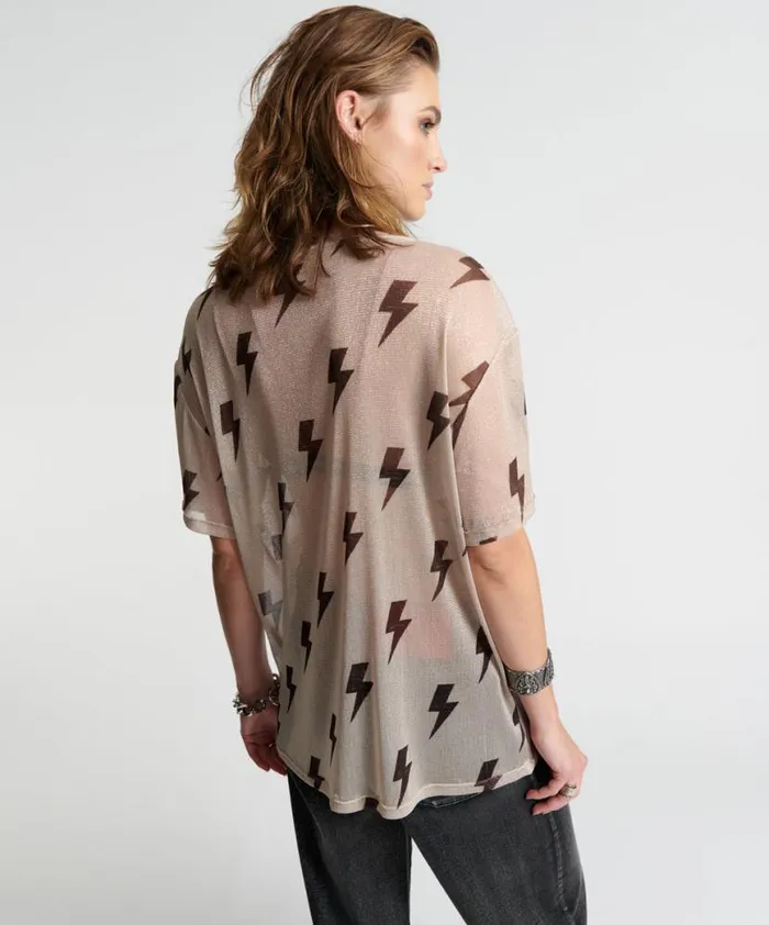 Women One Teaspoon Tees and Tanks LIGHTNING STRIKES MESH TEE SHIRT Women One Teaspoon Tees and Tanks LIGHTNING STRIKES MESH TEE SHIRT