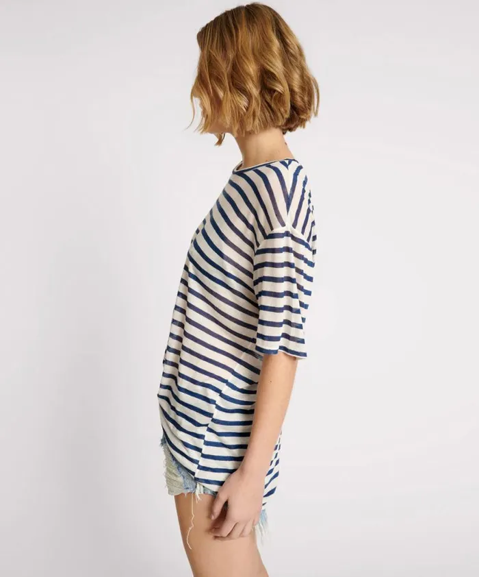 Women One Teaspoon Tees and Tanks LINEN STRIPE BOYFRIEND TEE Women One Teaspoon Tees and Tanks LINEN STRIPE BOYFRIEND TEE