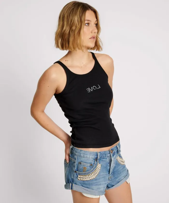 Women One Teaspoon Tees and Tanks LOVE RIB SINGLET BLACK Women One Teaspoon Tees and Tanks LOVE RIB SINGLET BLACK