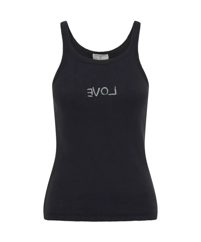 Women One Teaspoon Tees and Tanks LOVE RIB SINGLET BLACK Women One Teaspoon Tees and Tanks LOVE RIB SINGLET BLACK