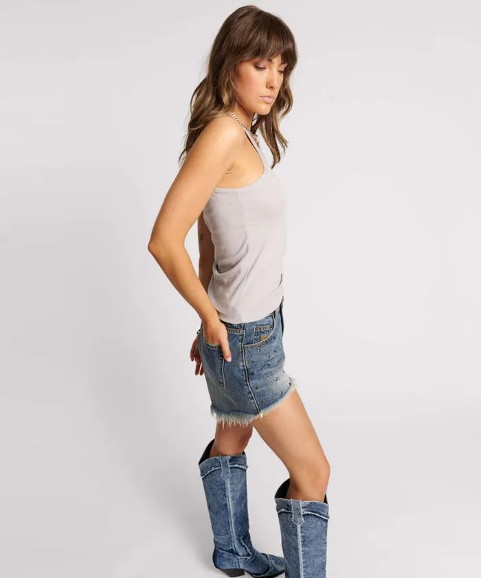 Women One Teaspoon Tees and Tanks LOVE RIB SINGLET DOVE GREY Women One Teaspoon Tees and Tanks LOVE RIB SINGLET DOVE GREY