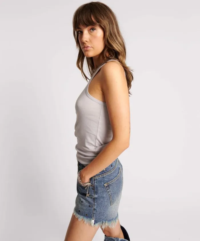 Women One Teaspoon Tees and Tanks LOVE RIB SINGLET DOVE GREY Women One Teaspoon Tees and Tanks LOVE RIB SINGLET DOVE GREY