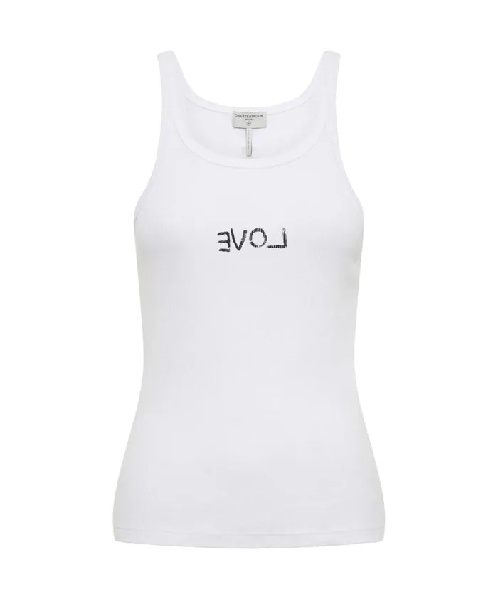 Women One Teaspoon Tees and Tanks LOVE RIB SINGLET WHITE Women One Teaspoon Tees and Tanks LOVE RIB SINGLET WHITE
