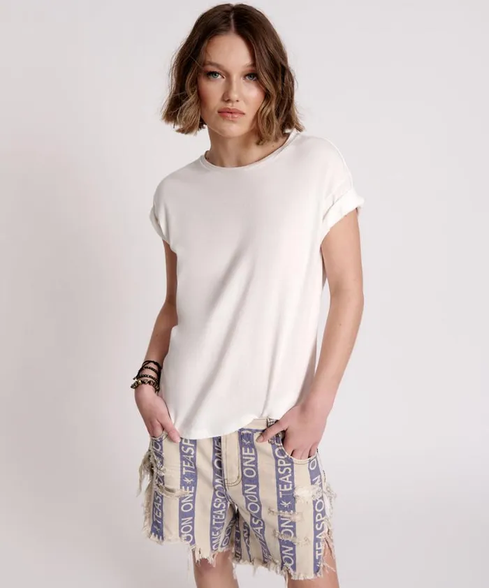 Women One Teaspoon Tees and Tanks LUCKY 8 FINE RIB BOYFRIEND TEE