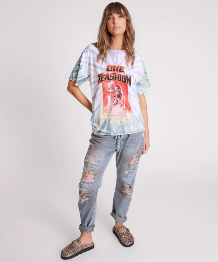 Women One Teaspoon Tees and Tanks MADE IN HELL TIE DYE OVERSIZED TEE