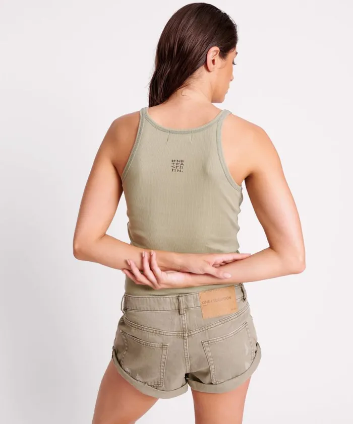 Women One Teaspoon Tees and Tanks MATCHA ONE TEASPOON RIB SINGLET Women One Teaspoon Tees and Tanks MATCHA ONE TEASPOON RIB SINGLET