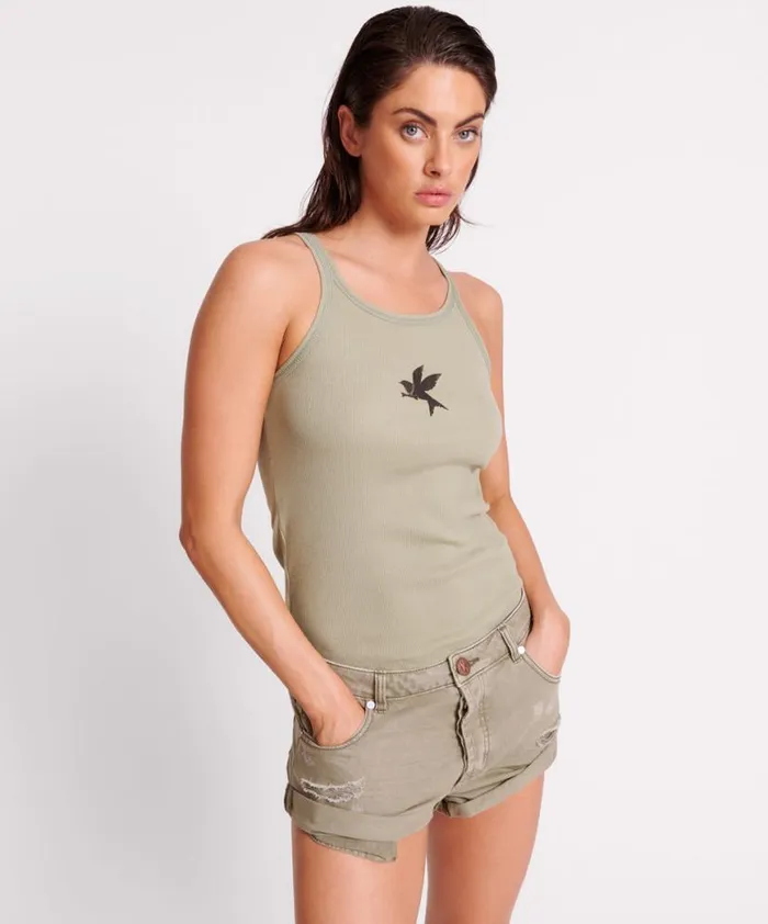 Women One Teaspoon Tees and Tanks MATCHA ONE TEASPOON RIB SINGLET Women One Teaspoon Tees and Tanks MATCHA ONE TEASPOON RIB SINGLET