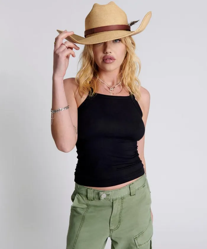 Women One Teaspoon Tees and Tanks MIAMI BAMBOO LOGO TANK BLACK