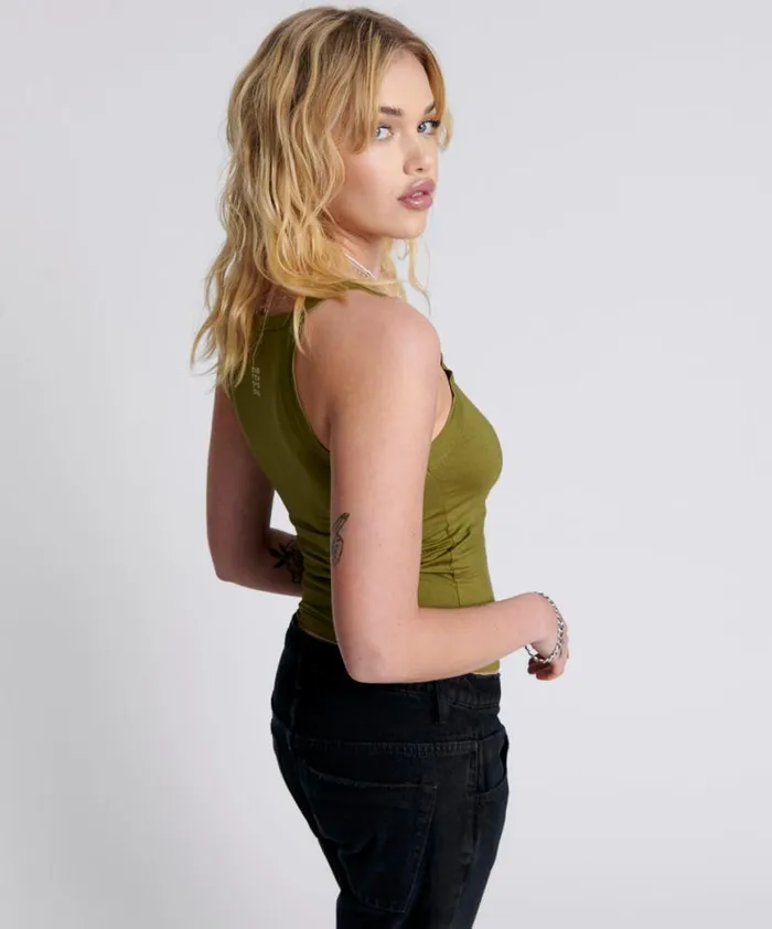 Women One Teaspoon Tees and Tanks MIAMI BAMBOO LOGO TANK KHAKI Women One Teaspoon Tees and Tanks MIAMI BAMBOO LOGO TANK KHAKI