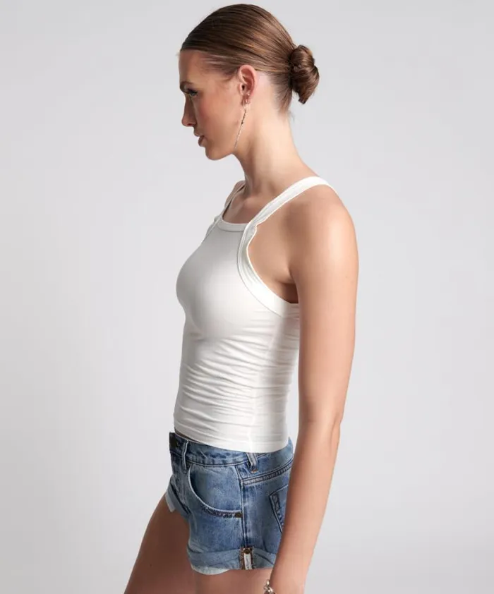 Women One Teaspoon Tees and Tanks MIAMI BAMBOO LOGO TANK WHITE Women One Teaspoon Tees and Tanks MIAMI BAMBOO LOGO TANK WHITE