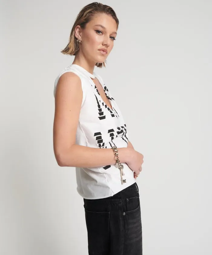 Women One Teaspoon Tees and Tanks NUIT NOIRE ORGANIC DEEP V CUT OUT TEE
