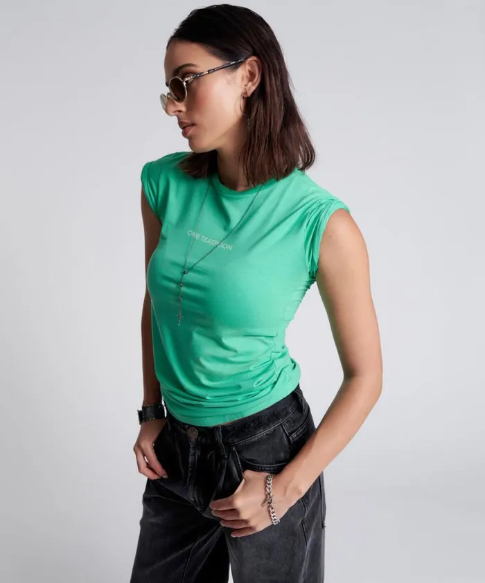 Women One Teaspoon Tees and Tanks ONE TEASPOON FITTED LOGO TEE GREEN Women One Teaspoon Tees and Tanks ONE TEASPOON FITTED LOGO TEE GREEN