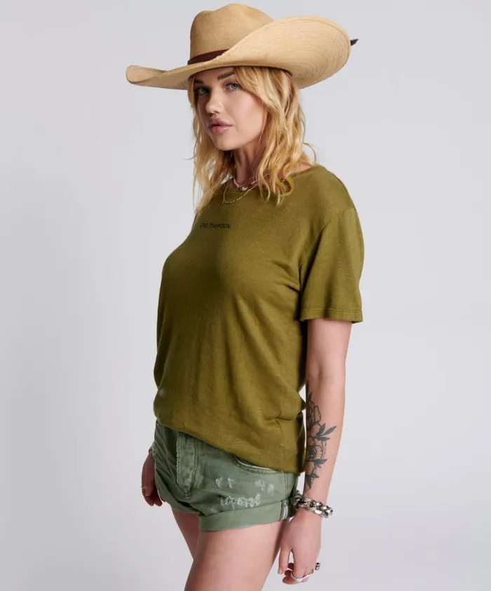 Women One Teaspoon Tees and Tanks ONE TEASPOON LINEN WIDE NECK TEE KHAKI Women One Teaspoon Tees and Tanks ONE TEASPOON LINEN WIDE NECK TEE KHAKI