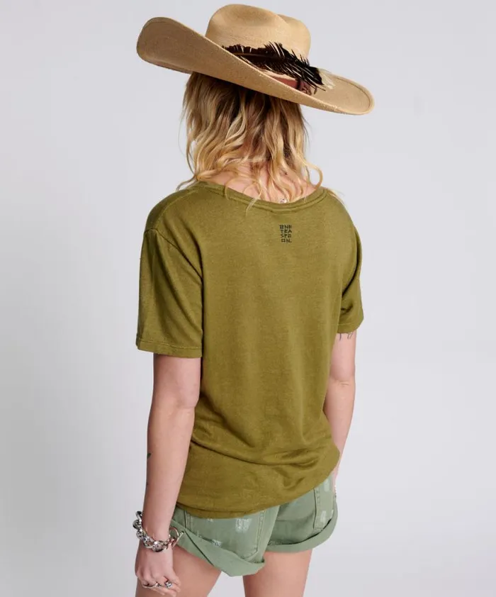 Women One Teaspoon Tees and Tanks ONE TEASPOON LINEN WIDE NECK TEE KHAKI Women One Teaspoon Tees and Tanks ONE TEASPOON LINEN WIDE NECK TEE KHAKI