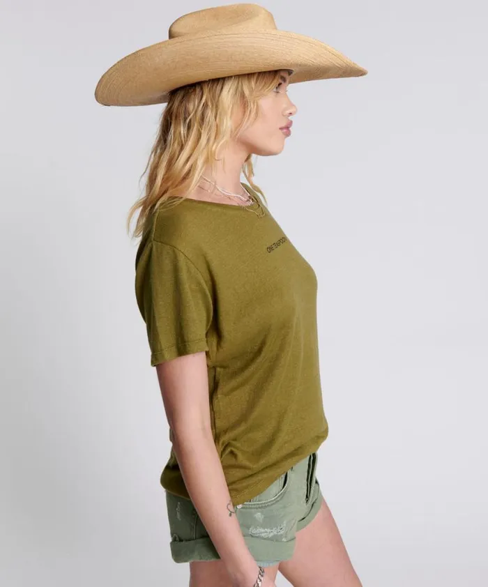 Women One Teaspoon Tees and Tanks ONE TEASPOON LINEN WIDE NECK TEE KHAKI Women One Teaspoon Tees and Tanks ONE TEASPOON LINEN WIDE NECK TEE KHAKI