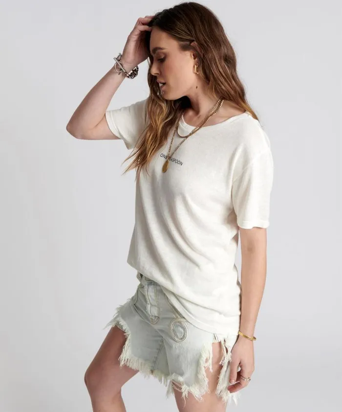 Women One Teaspoon Tees and Tanks ONE TEASPOON LINEN WIDE NECK TEE WHITE Women One Teaspoon Tees and Tanks ONE TEASPOON LINEN WIDE NECK TEE WHITE