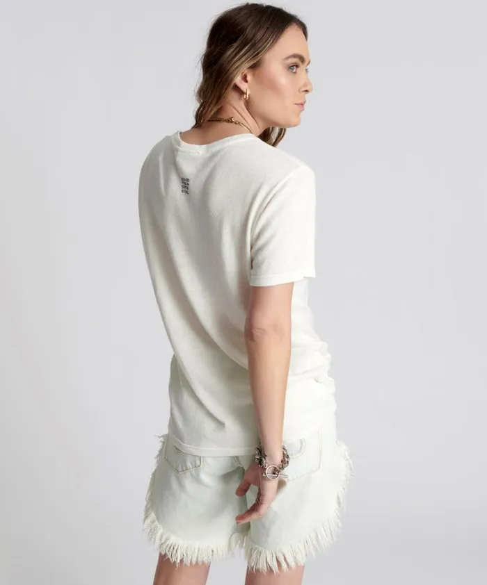 Women One Teaspoon Tees and Tanks ONE TEASPOON LINEN WIDE NECK TEE WHITE Women One Teaspoon Tees and Tanks ONE TEASPOON LINEN WIDE NECK TEE WHITE