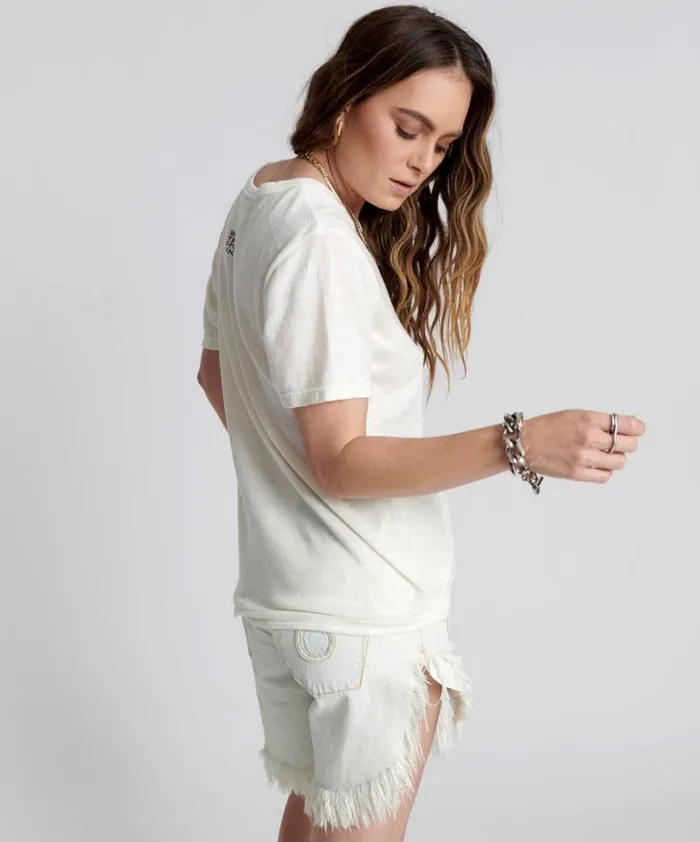 Women One Teaspoon Tees and Tanks ONE TEASPOON LINEN WIDE NECK TEE WHITE Women One Teaspoon Tees and Tanks ONE TEASPOON LINEN WIDE NECK TEE WHITE