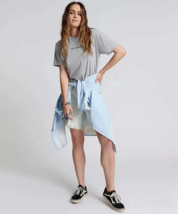 Women One Teaspoon Tees and Tanks ONE TEASPOON LOGO CREW NECK TEE GREY Women One Teaspoon Tees and Tanks ONE TEASPOON LOGO CREW NECK TEE GREY