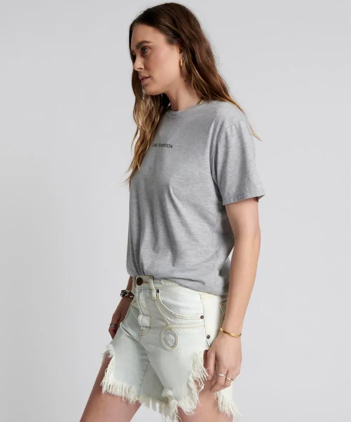 Women One Teaspoon Tees and Tanks ONE TEASPOON LOGO CREW NECK TEE GREY Women One Teaspoon Tees and Tanks ONE TEASPOON LOGO CREW NECK TEE GREY