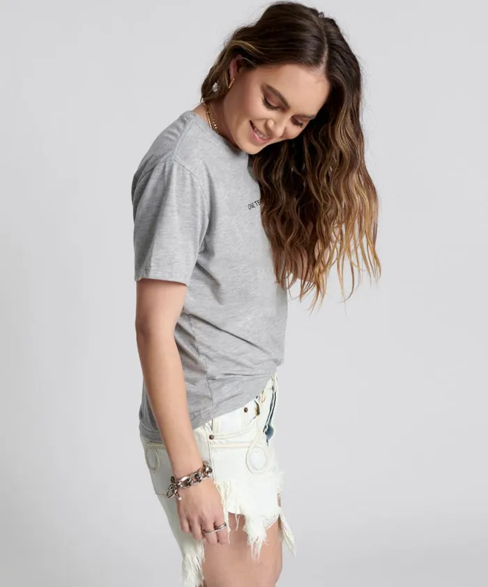 Women One Teaspoon Tees and Tanks ONE TEASPOON LOGO CREW NECK TEE GREY Women One Teaspoon Tees and Tanks ONE TEASPOON LOGO CREW NECK TEE GREY