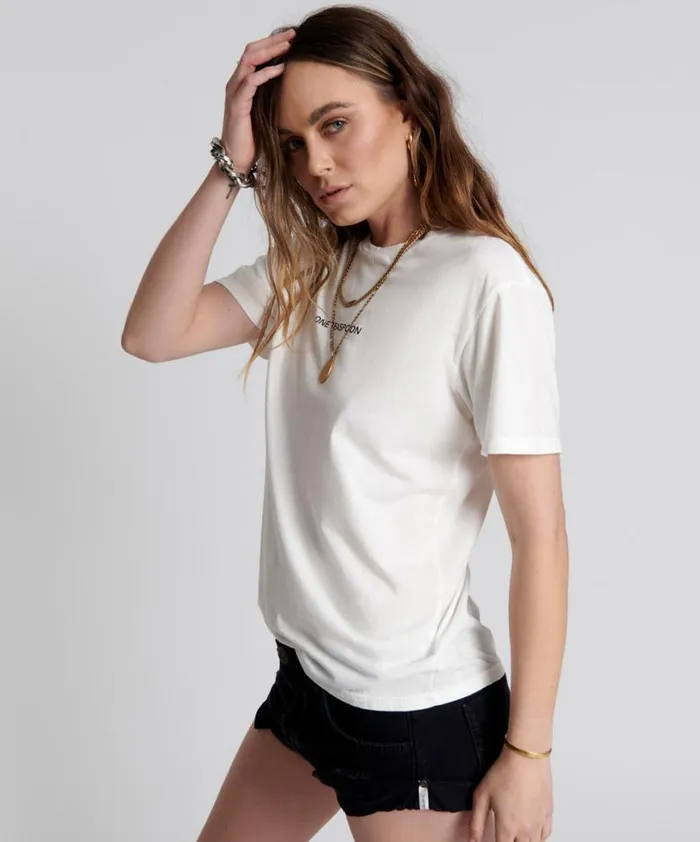 Women One Teaspoon Tees and Tanks ONE TEASPOON LOGO CREW NECK TEE WHITE Women One Teaspoon Tees and Tanks ONE TEASPOON LOGO CREW NECK TEE WHITE