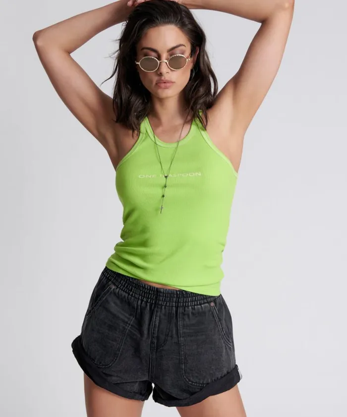 Women One Teaspoon Tees and Tanks ONE TEASPOON LOGO RIB SINGLET