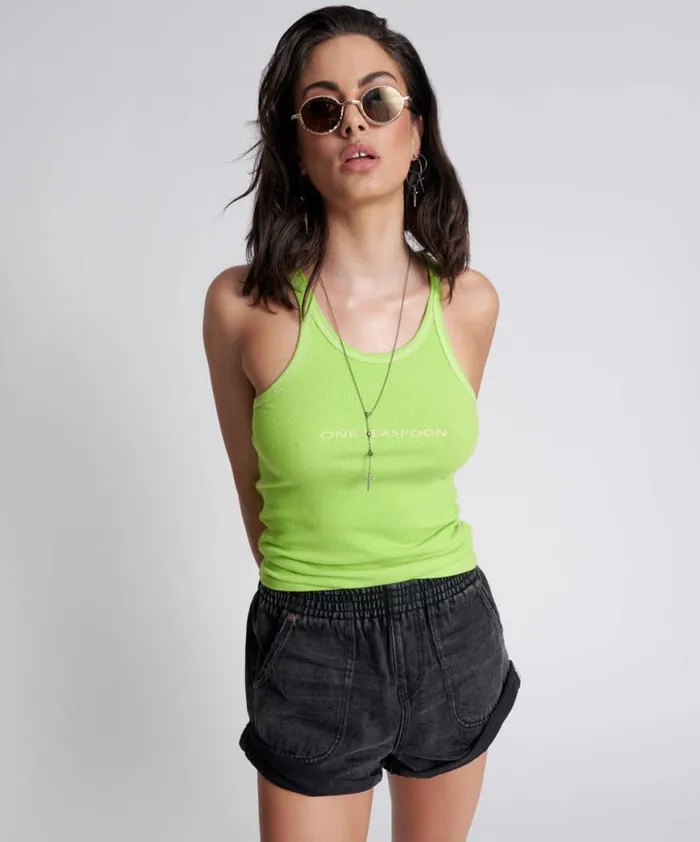 Women One Teaspoon Tees and Tanks ONE TEASPOON LOGO RIB SINGLET Women One Teaspoon Tees and Tanks ONE TEASPOON LOGO RIB SINGLET