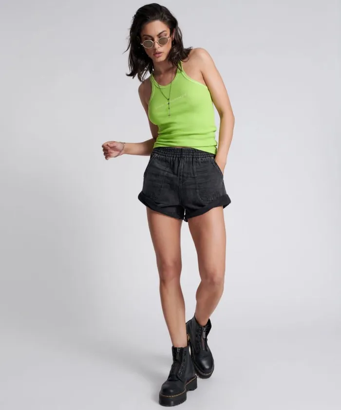 Women One Teaspoon Tees and Tanks ONE TEASPOON LOGO RIB SINGLET Women One Teaspoon Tees and Tanks ONE TEASPOON LOGO RIB SINGLET