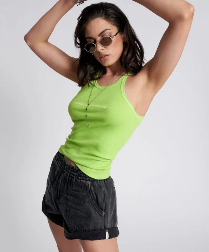 Women One Teaspoon Tees and Tanks ONE TEASPOON LOGO RIB SINGLET Women One Teaspoon Tees and Tanks ONE TEASPOON LOGO RIB SINGLET