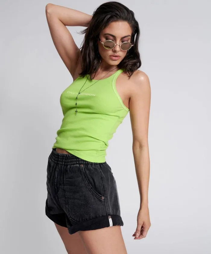 Women One Teaspoon Tees and Tanks ONE TEASPOON LOGO RIB SINGLET Women One Teaspoon Tees and Tanks ONE TEASPOON LOGO RIB SINGLET