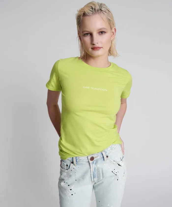 Women One Teaspoon Tees and Tanks ONE TEASPOON ORGANIC FITTED LOGO TEE YELLOW