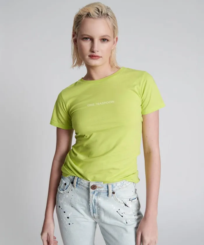 Women One Teaspoon Tees and Tanks ONE TEASPOON ORGANIC FITTED LOGO TEE YELLOW Women One Teaspoon Tees and Tanks ONE TEASPOON ORGANIC FITTED LOGO TEE YELLOW