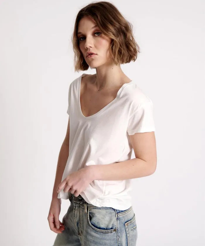 Women One Teaspoon Tees and Tanks ONE TEASPOON ORGANIC SCOOP NECK BASIC TEE WHITE Women One Teaspoon Tees and Tanks ONE TEASPOON ORGANIC SCOOP NECK BASIC TEE WHITE