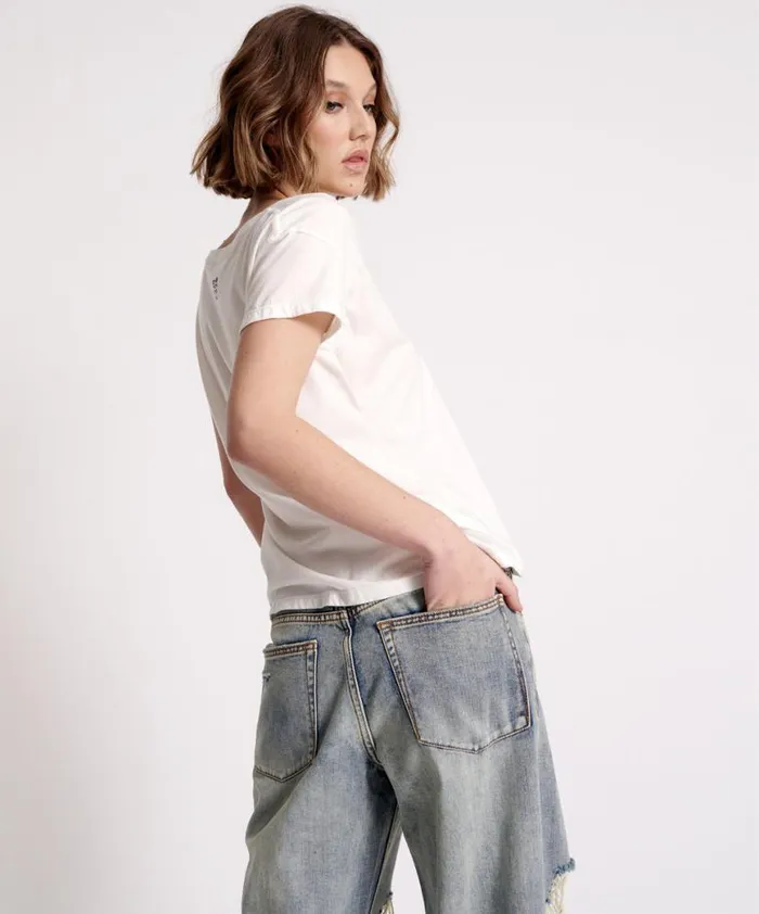 Women One Teaspoon Tees and Tanks ONE TEASPOON ORGANIC SCOOP NECK BASIC TEE WHITE Women One Teaspoon Tees and Tanks ONE TEASPOON ORGANIC SCOOP NECK BASIC TEE WHITE