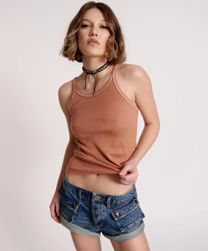 Women One Teaspoon Tees and Tanks ONE TEASPOON RIB SINGLET BROWN