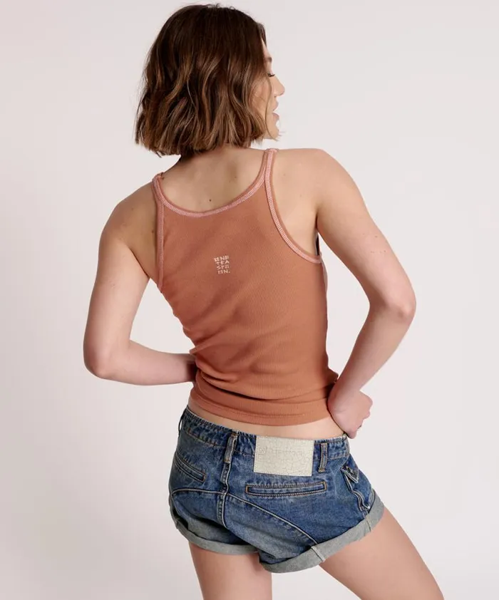 Women One Teaspoon Tees and Tanks ONE TEASPOON RIB SINGLET BROWN Women One Teaspoon Tees and Tanks ONE TEASPOON RIB SINGLET BROWN