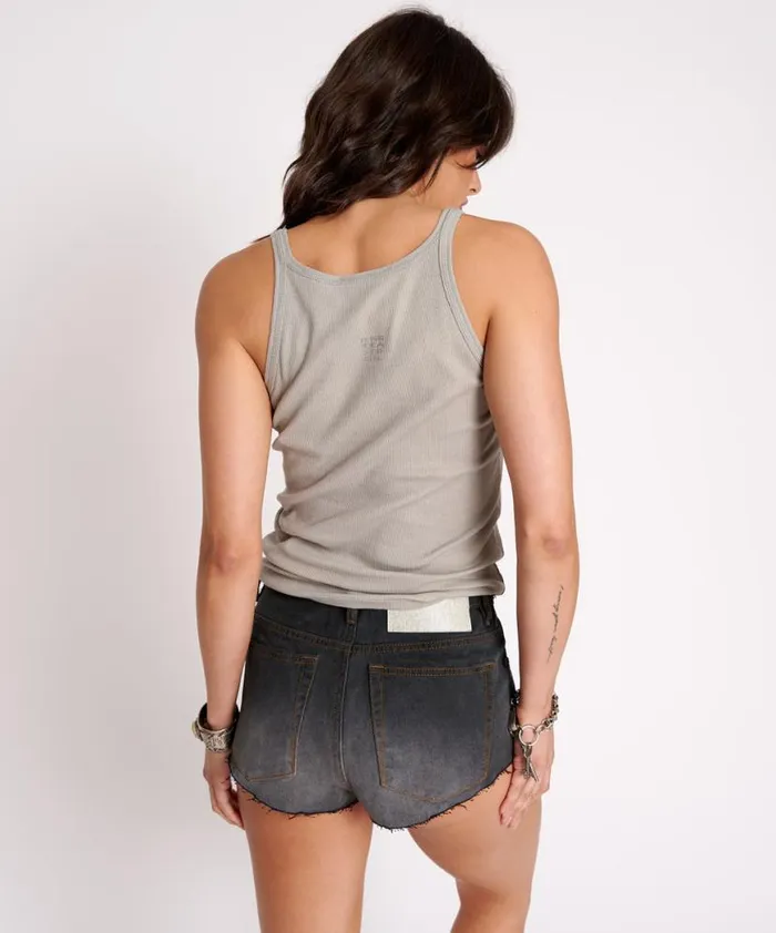 Women One Teaspoon Tees and Tanks ONE TEASPOON RIB SINGLET GREY Women One Teaspoon Tees and Tanks ONE TEASPOON RIB SINGLET GREY
