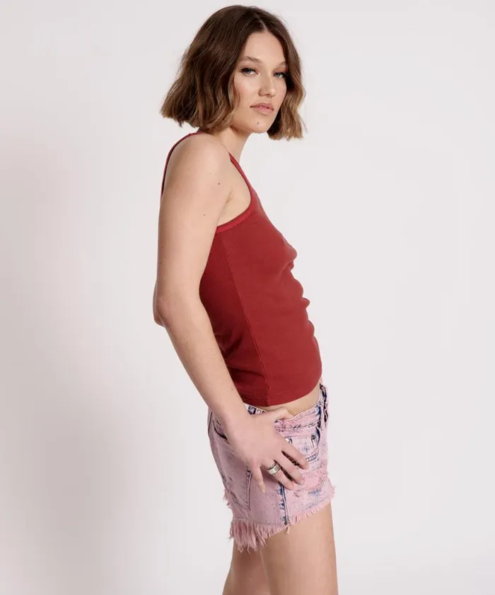 Women One Teaspoon Tees and Tanks ONE TEASPOON RIB SINGLET RED Women One Teaspoon Tees and Tanks ONE TEASPOON RIB SINGLET RED