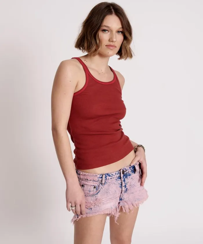 Women One Teaspoon Tees and Tanks ONE TEASPOON RIB SINGLET RED Women One Teaspoon Tees and Tanks ONE TEASPOON RIB SINGLET RED