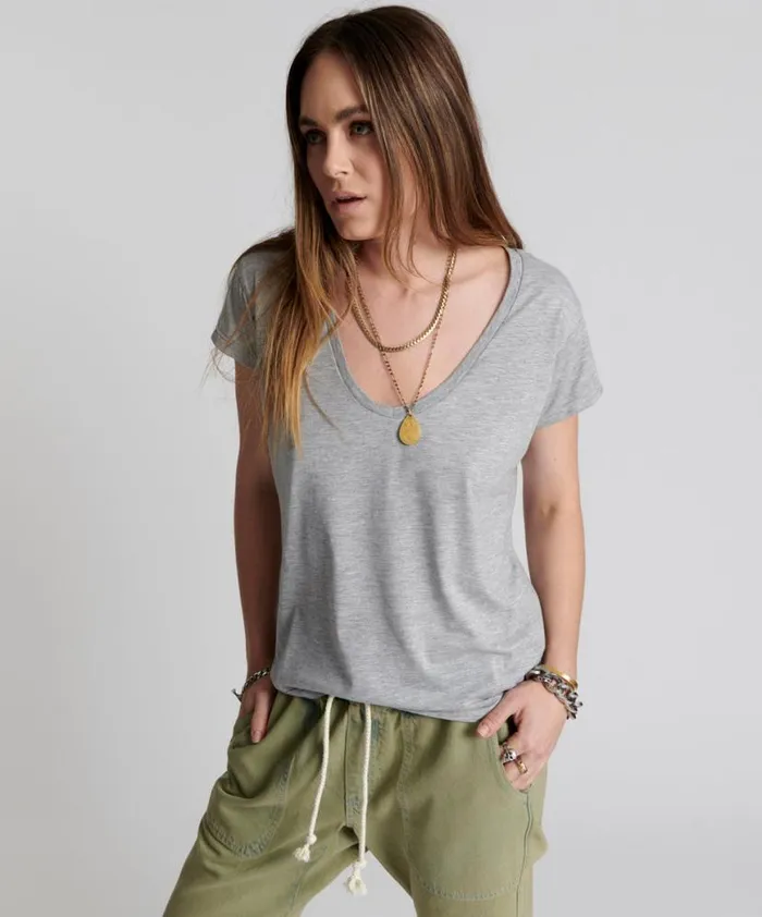 Women One Teaspoon Tees and Tanks ONE TEASPOON SCOOP NECK BASIC TEE GREY Women One Teaspoon Tees and Tanks ONE TEASPOON SCOOP NECK BASIC TEE GREY