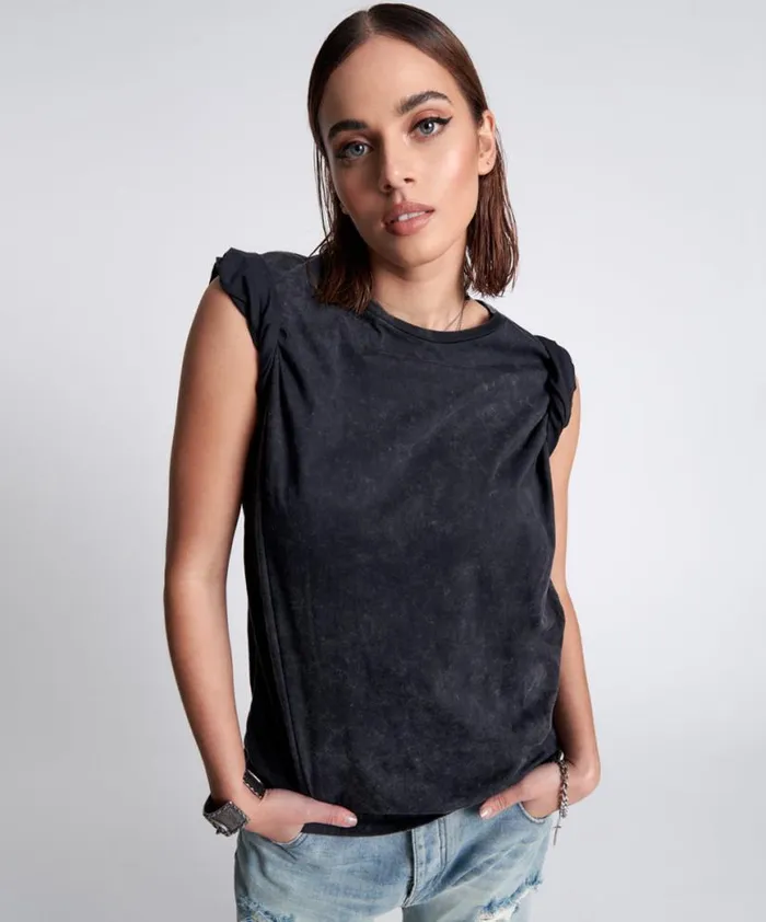 Women One Teaspoon Tees and Tanks ORGANIC BAMBOO GRAFFITTI UNISEX TEE BLACK