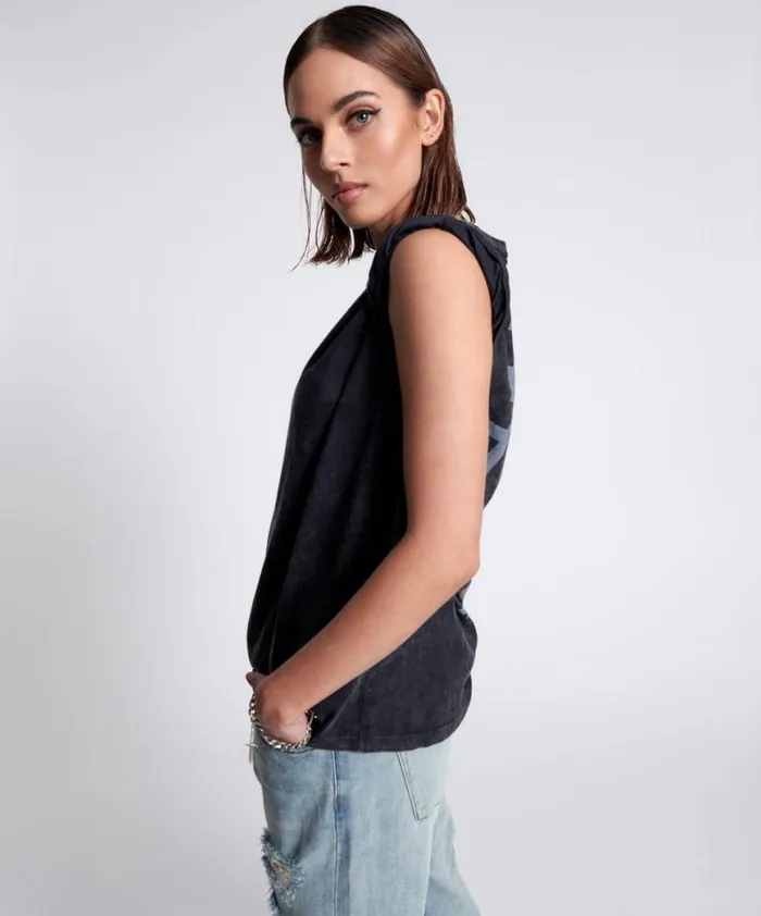 Women One Teaspoon Tees and Tanks ORGANIC BAMBOO GRAFFITTI UNISEX TEE BLACK