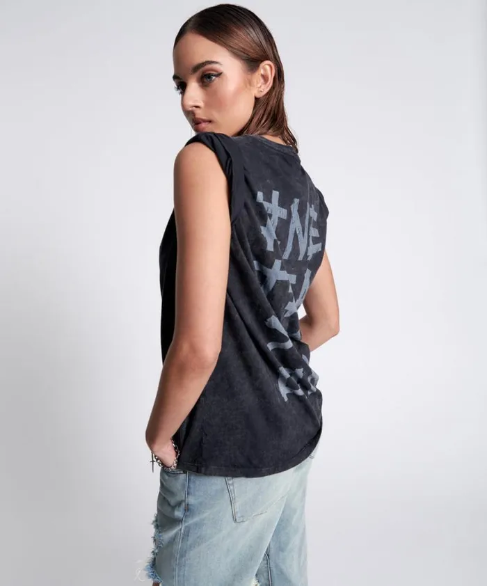 Women One Teaspoon Tees and Tanks ORGANIC BAMBOO GRAFFITTI UNISEX TEE BLACK