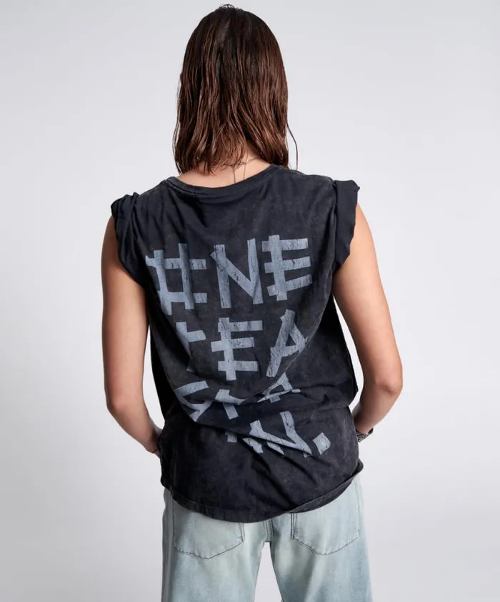 Women One Teaspoon Tees and Tanks ORGANIC BAMBOO GRAFFITTI UNISEX TEE BLACK